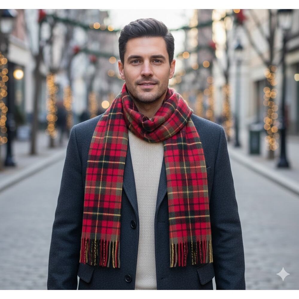 Cisco Scarf Red Plaid Cashmere Wool Hand Loomed Muffler 48" West Germany Vintage